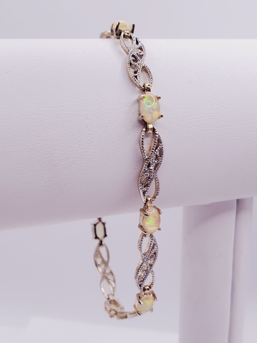 4 Carat Opal & Genuine Diamond Accent Bracelet - Yellow Gold - 925 Silver